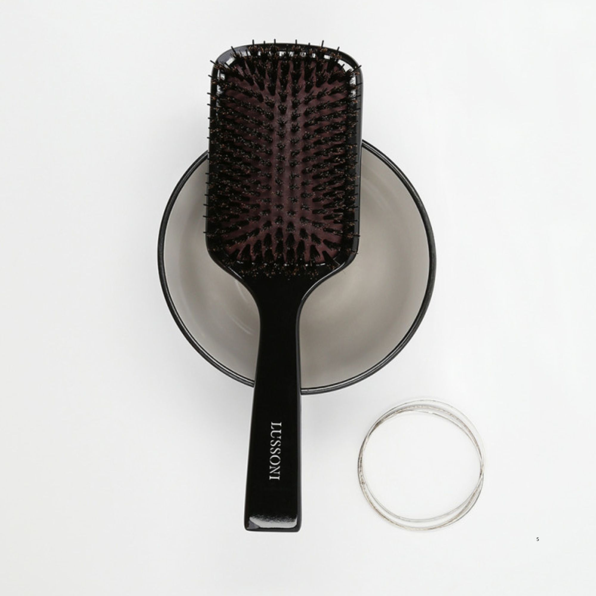 LUSSONI Natural Style plochý hranatý kartáč s kančími štetinami