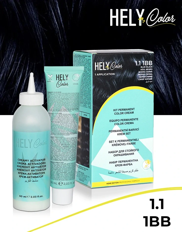 Hely Color permanentní barva na vlasy - černá modrá (1.1/1BB) 60 ml
