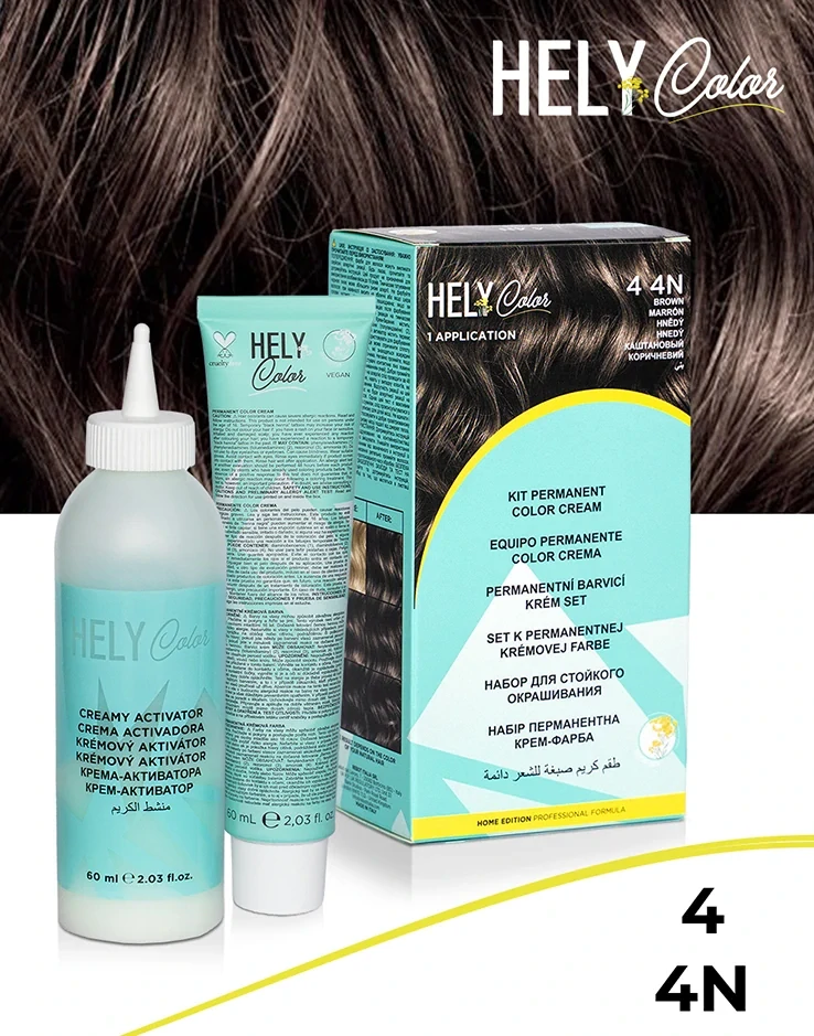 Hely Color permanentní barva na vlasy - hnědá (4/4N) 60 ml
