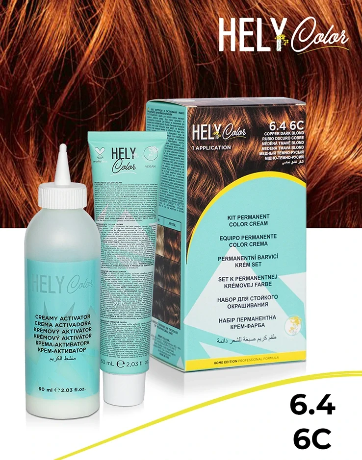 Hely Color permanentní barva na vlasy - tmavá blond měděná (6.4/6C) 60 ml