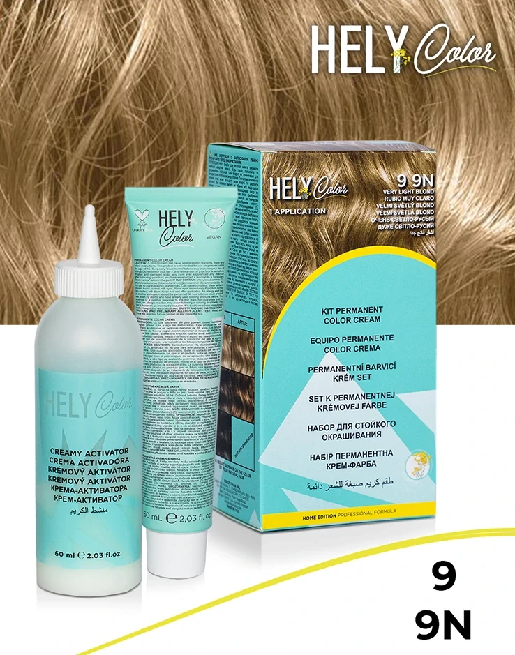 Hely Color permanentní barva na vlasy - velmi světlá blond (9/9N) 60 ml