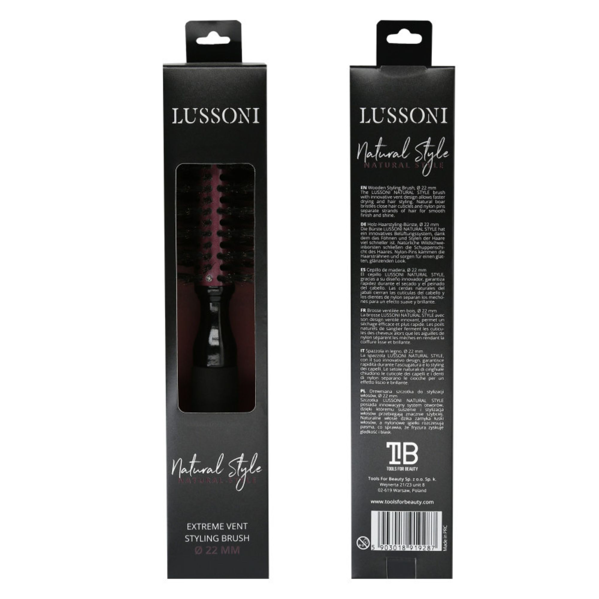 LUSSONI Natural Style kulatý kartáč s kančími štetinami 22 mm