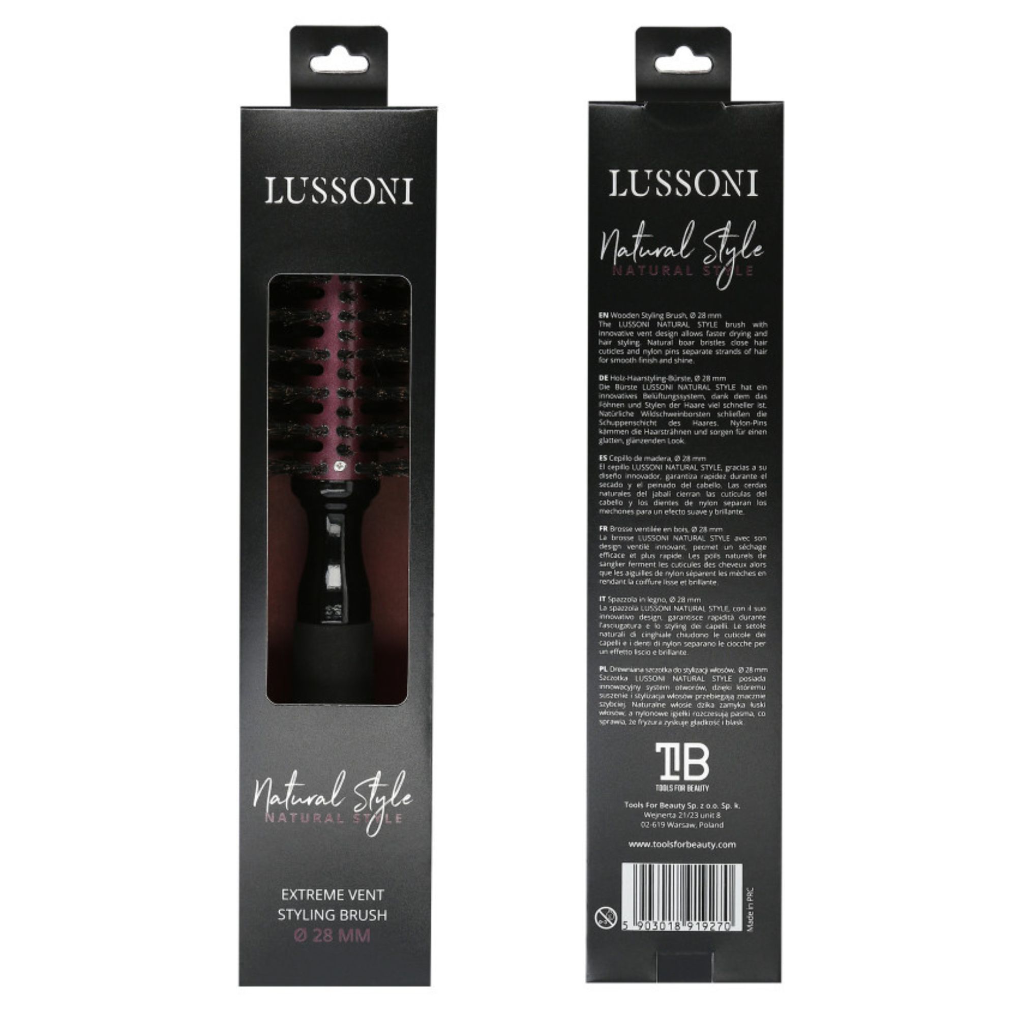 LUSSONI Natural Style kulatý kartáč s kančími štetinami 28 mm