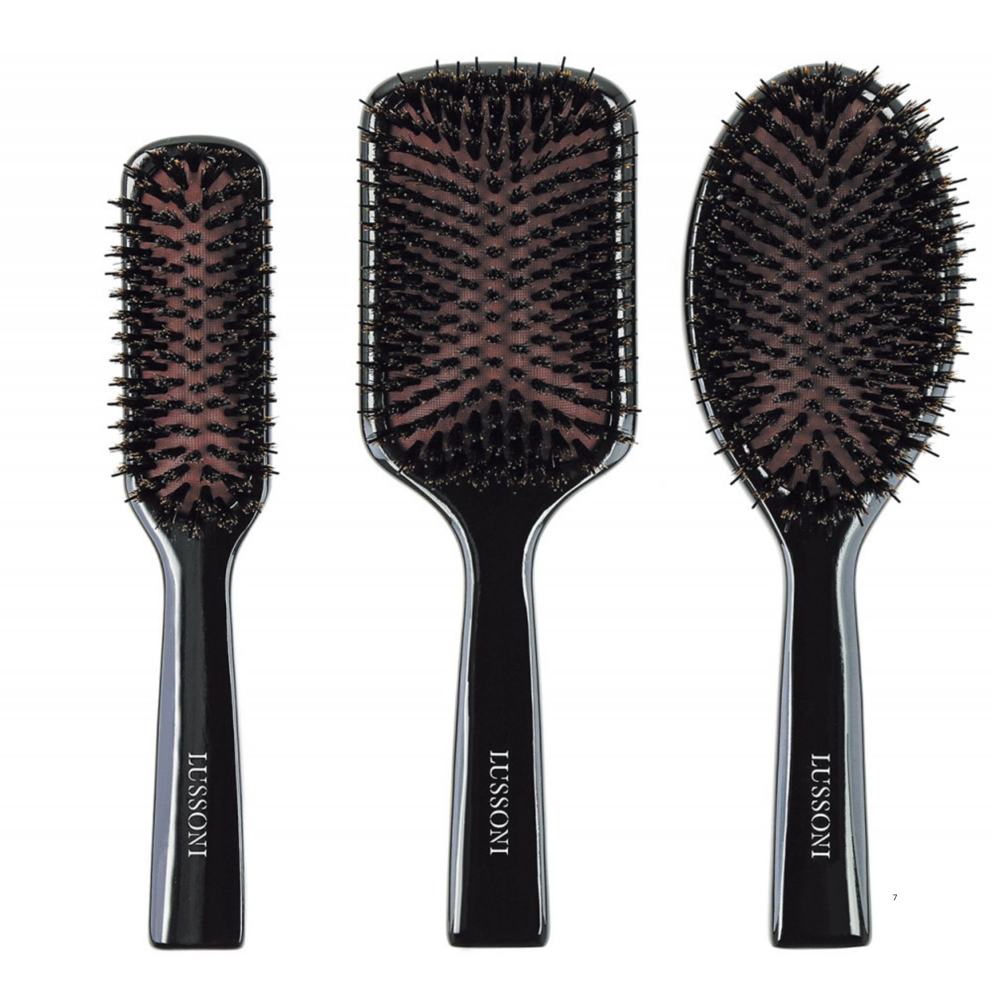 LUSSONI Natural Style plochý oválný kartáč s kančími štetinami